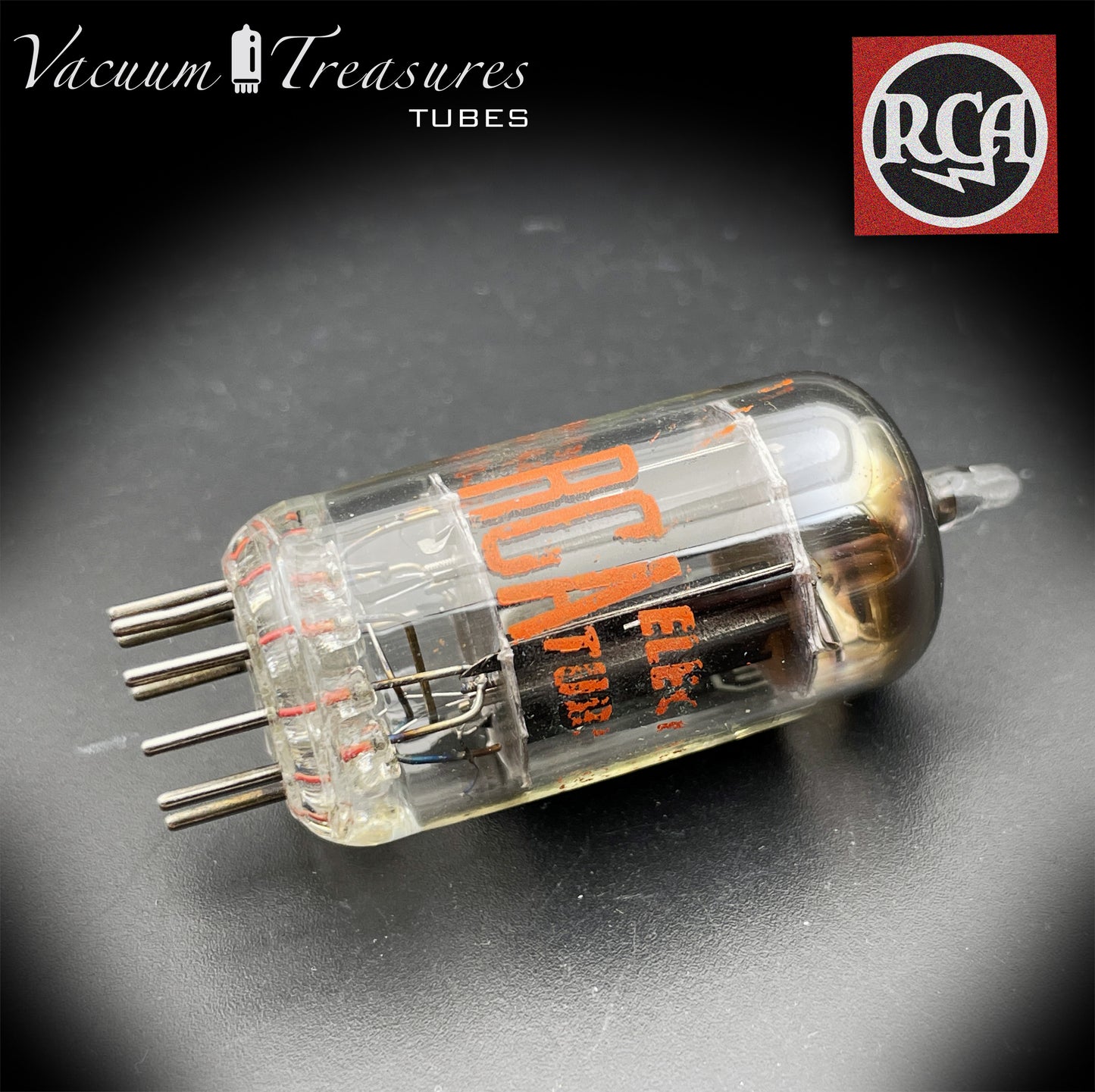 12AX7 / ECC83 RCA Long Black Plates Square Tilt getter - Balanced - Low Noise & Mic - Made in USA '58