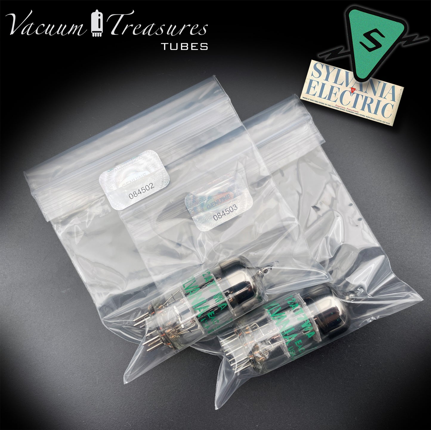 12AT7WA E81CC 6201 NOS SYLVANIA Matched Pair - Black Plates Halo Getter Made in USA