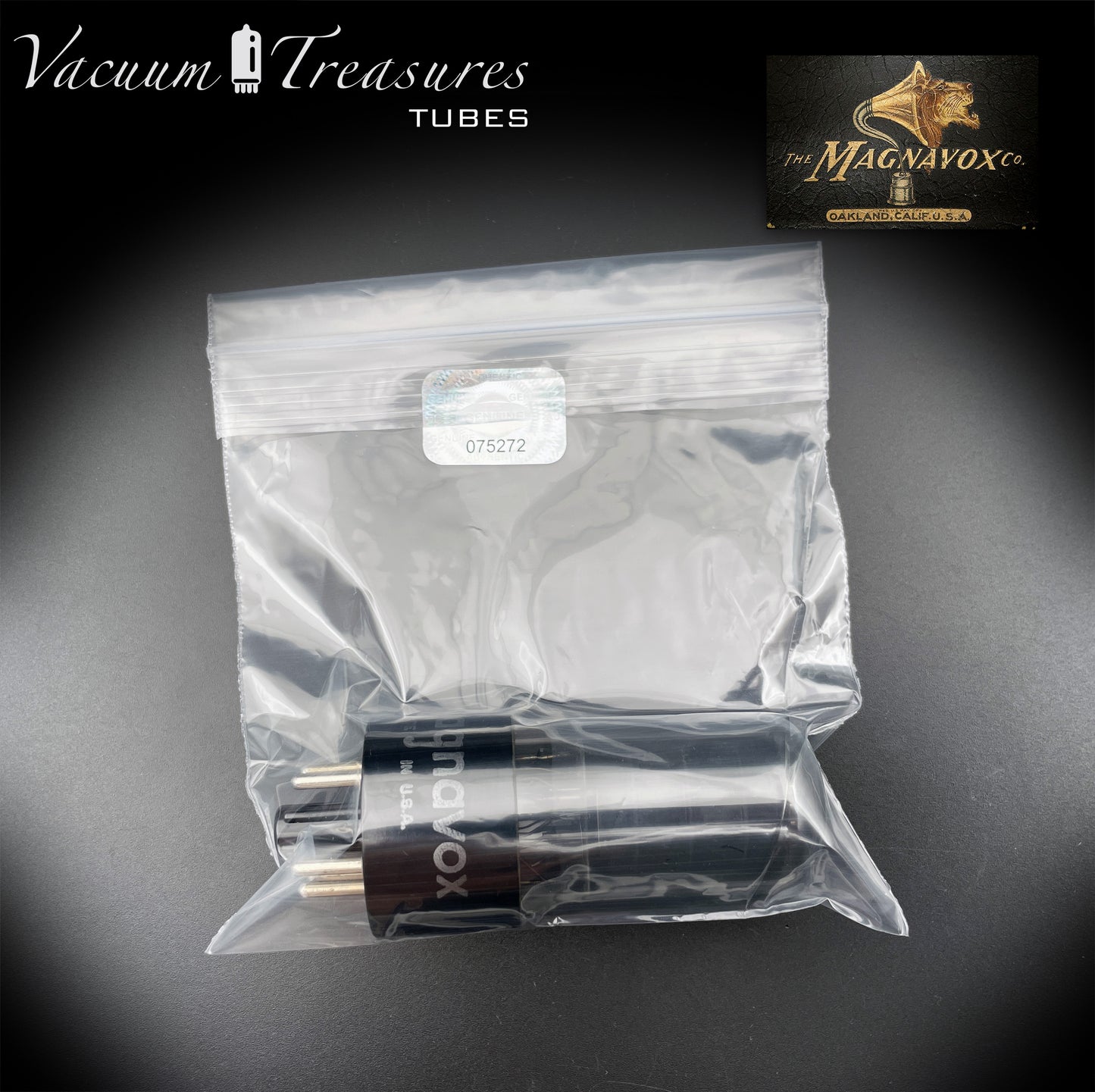 6V6GT Magnavox by RCA Smoked Glass AMPLITREX Tested Tube Black Plate DD Getter Made in USA '55