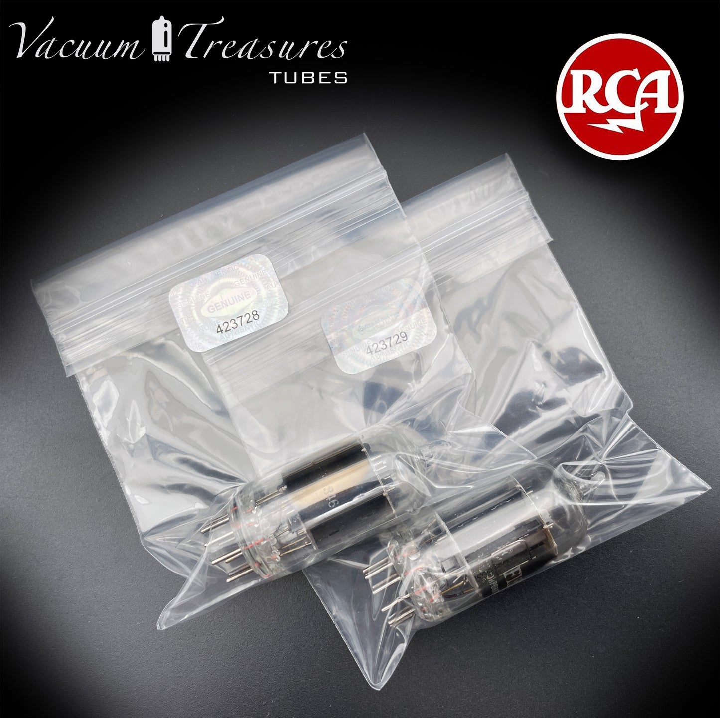 7025 12AX7 RCA Clear Top Matched Pair Long Gray Plates Side D Getter Tubes Made in USA '60s