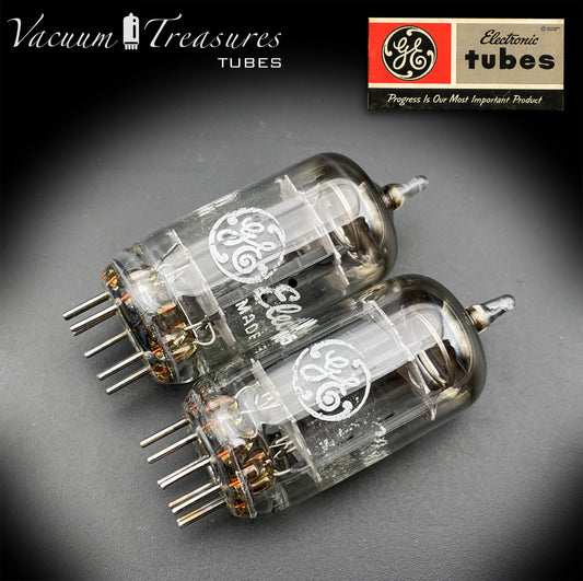 5963 / 12AU7 / ECC82 GE NOS Matched Pair - Long Gray Plates - AMPLITREX Tested - Made in USA