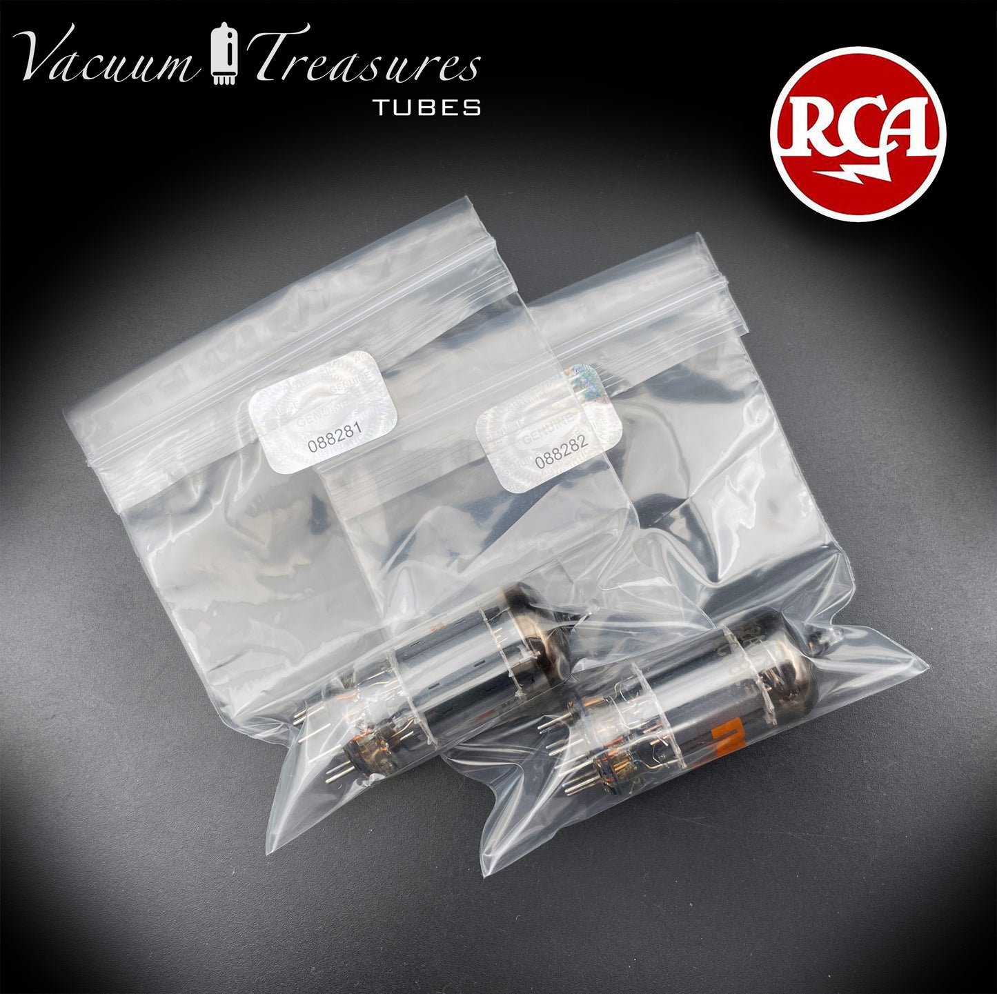 12AU7A / ECC82 NOS RCA Matched Pair Tubes - Long Gray Plates Halo Getter USA