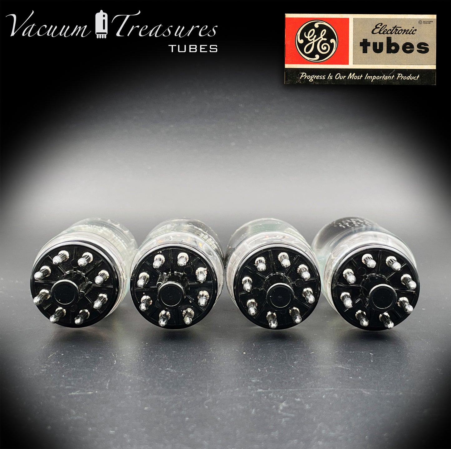 6SN7 GTB NOS NIB GE Coin Base Bridge Filament Gray Plates Halo Getter Matched Tubes Made in USA