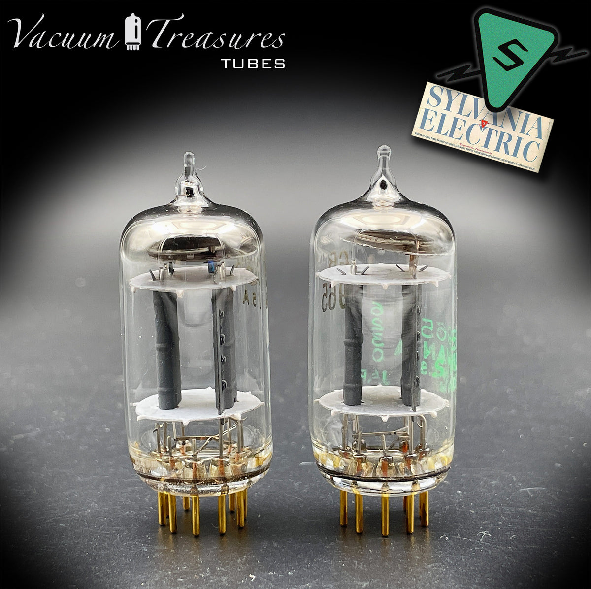 5965 / E180CC NOS NIB SYLVANIA Triple Mica Gold Pin Tested Pair Balanced Sections Made in USA
