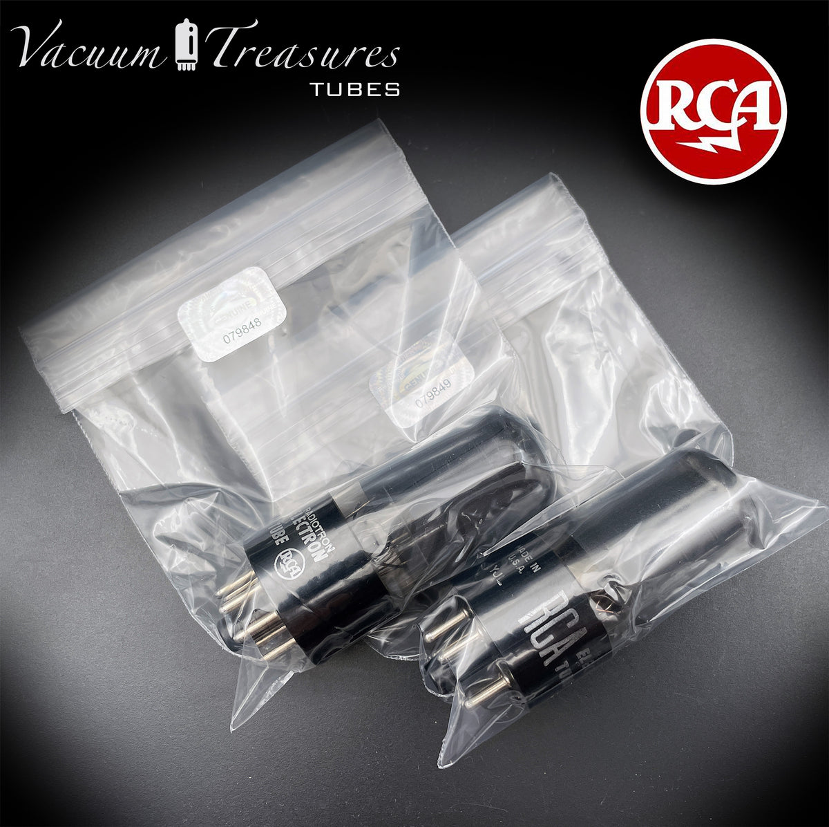 6V6GT RCA Black Plates Smoked Glass DD Getter Closely Tested Pair Tubes USA 1950s