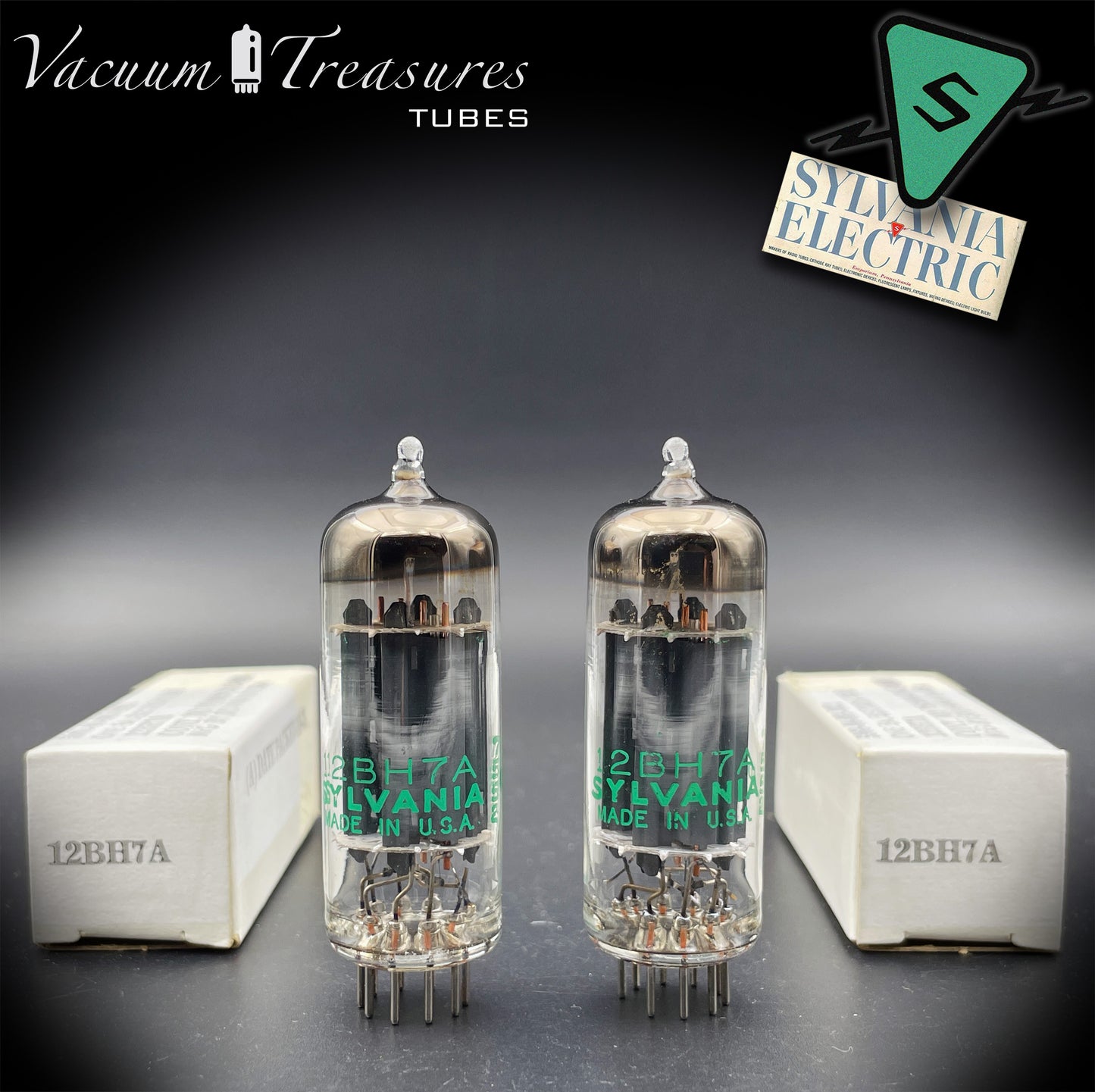 12BH7A ( 7032 ) NOS NIB Sylvania Gray Plates Halo Getter Matched Pair Tubes USA 1975
