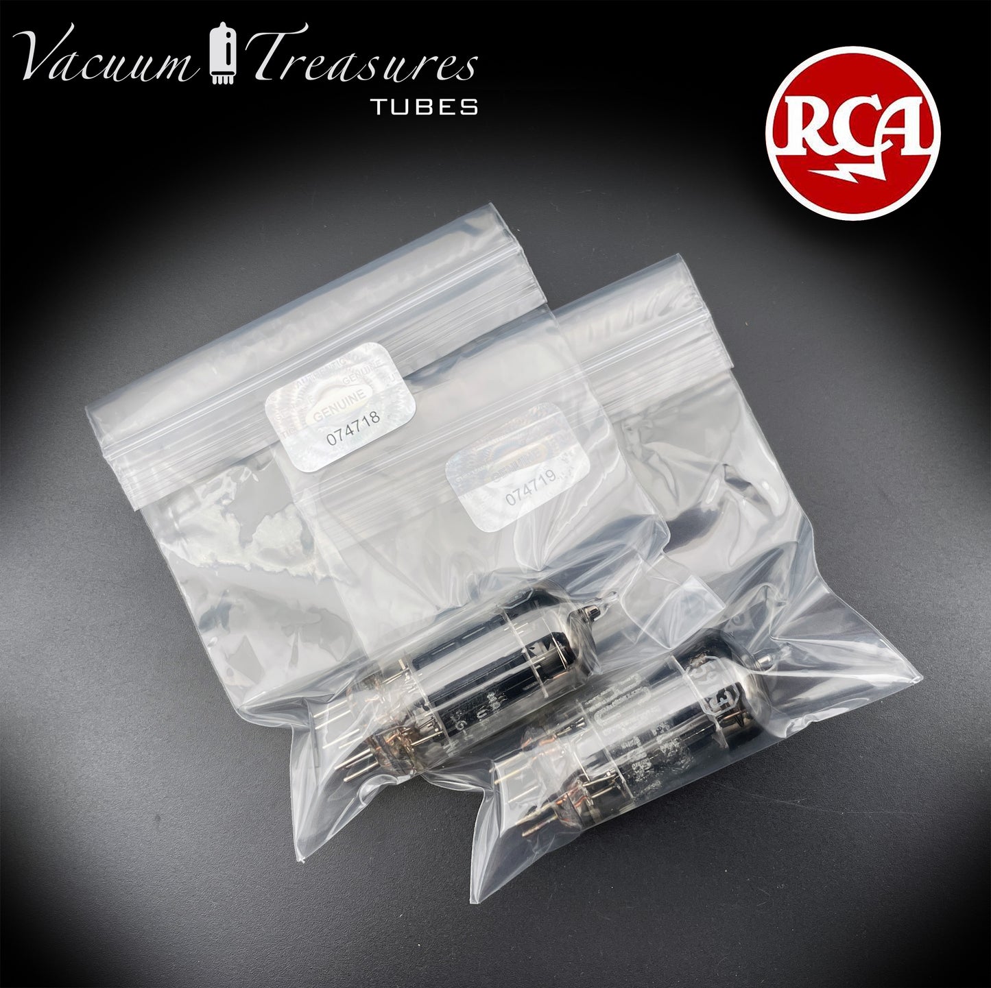 5963 ( 12AU7 ) RCA Matched Pair Long Black Plates Foil Getter AMPLITREX Tested