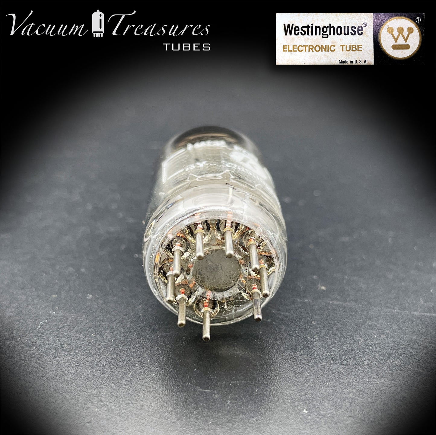 12AX7 / ECC83 Knight by Westinghouse Short Gray Plates Square Getter Tube Made in USA '50s