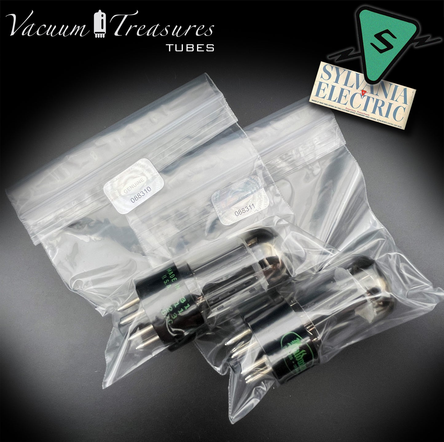 6SN7GTB Baldwin by SYLVANIA Matched Pair Black Plates Tubes - Same Codes - Made in USA '61