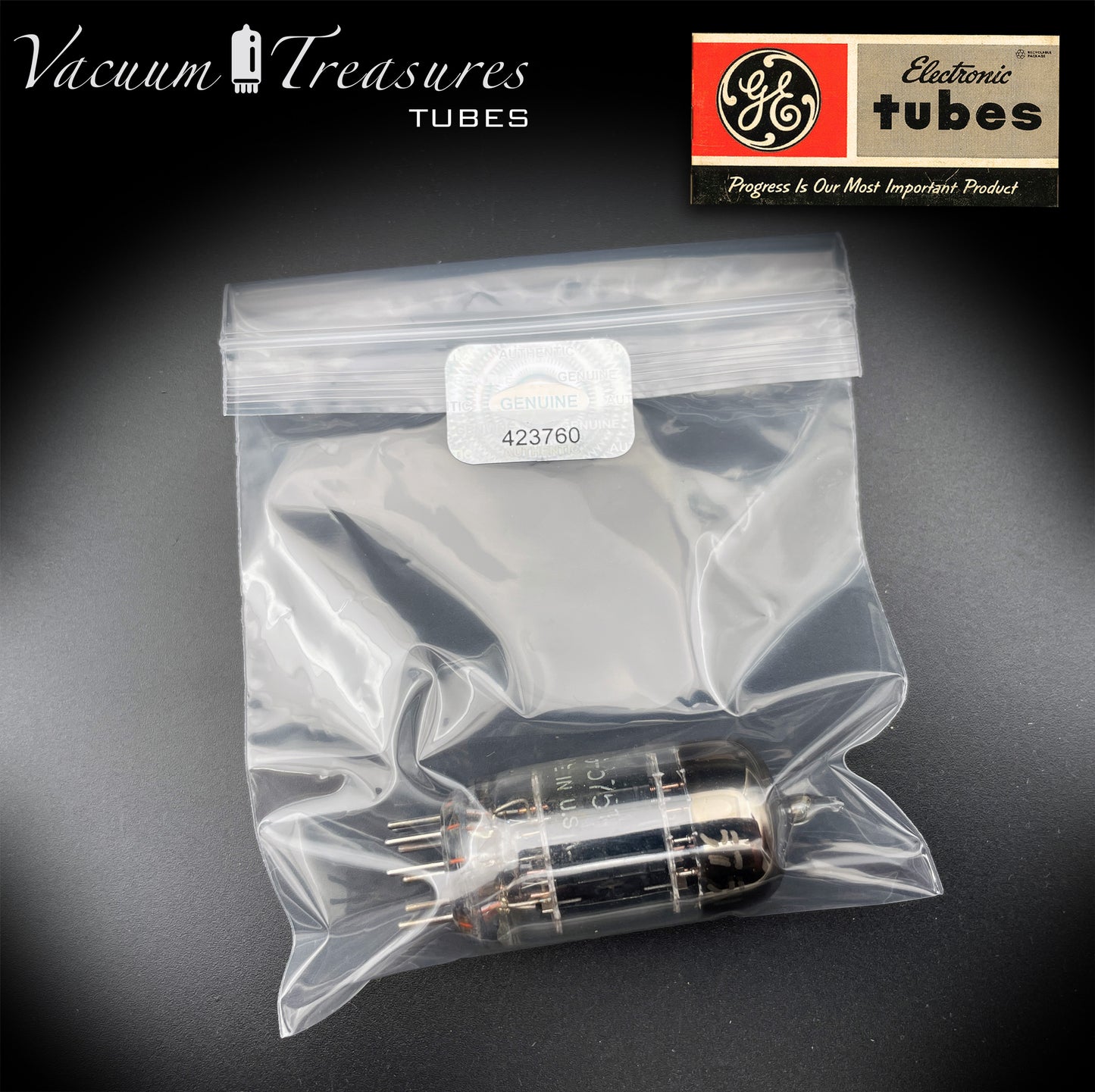 JG 5751 WA GE NOS Triple Mica Black Plates Square Getter Amplitrex Tested Tube Made in USA '55