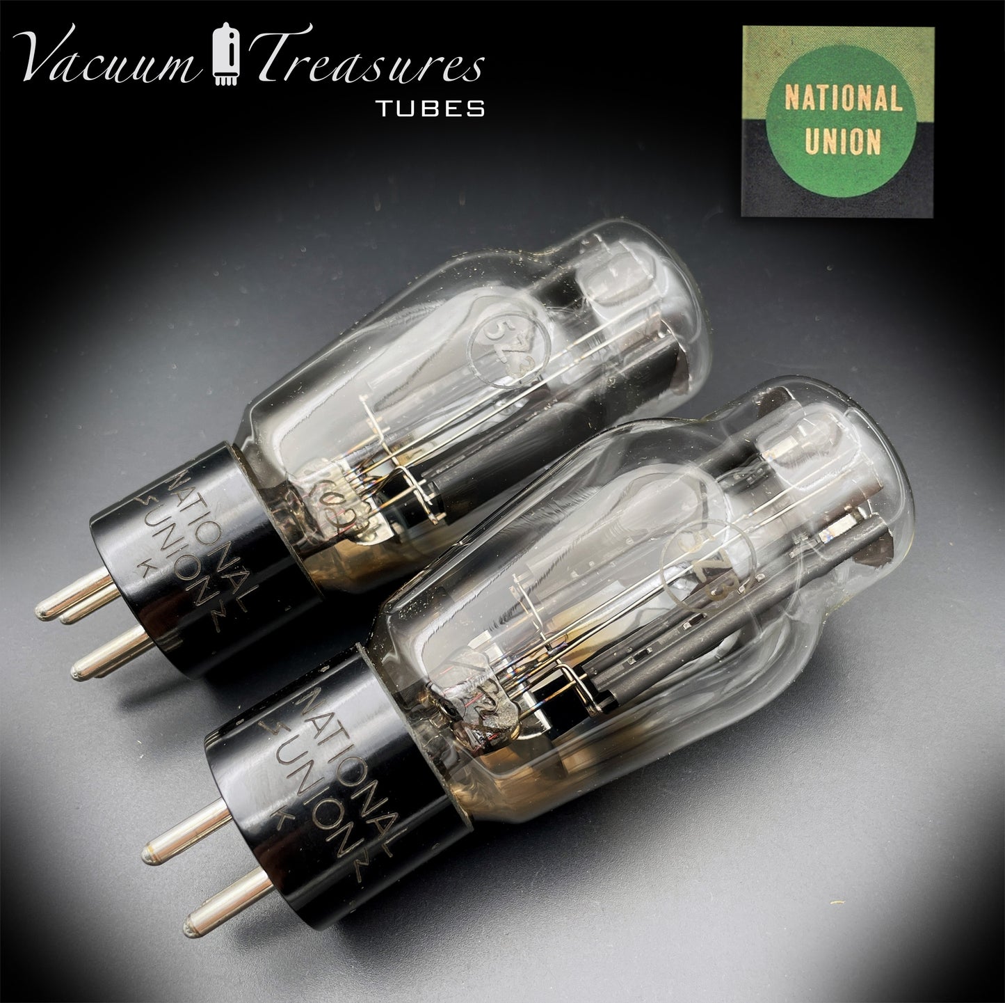 5Z3 VT-145 NATIONAL UNION NOS NIB Matched Pair Hanging Filaments Black Plates Foil Getter USA