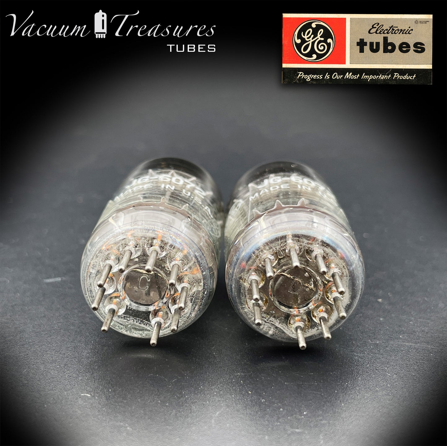 6072 / 12AY7 NOS GE JG Matched Pair Black Plates Triple Mica Halo Getter USA ’60s - AMPLITREX Tested