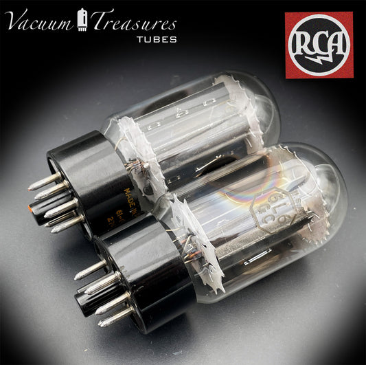 6L6GC RCA Black Plates Double Side D Getter – Matched Pair – Amplitrex Tested – Made in USA 1961