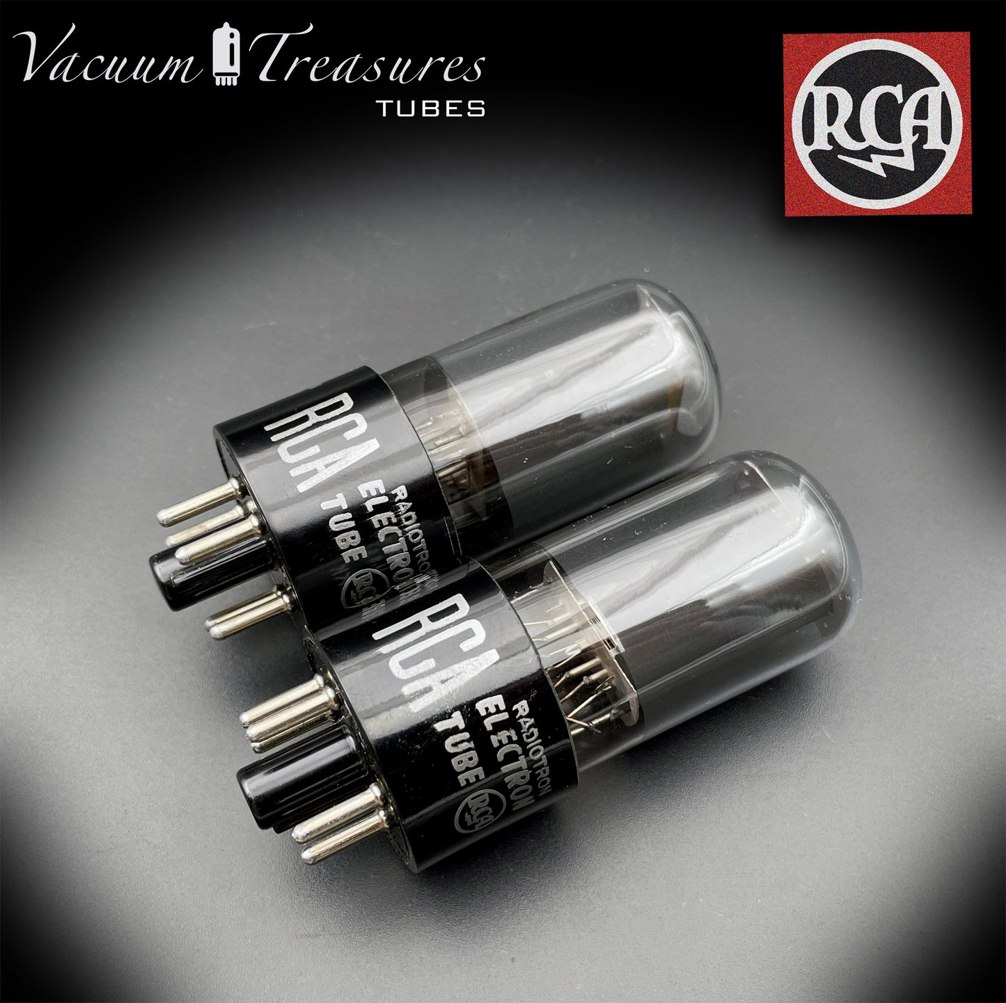 6V6 GT RCA NOS NIB Black Plates Grafite Glass Double Square Getter Matched Tubes Made in USA '57