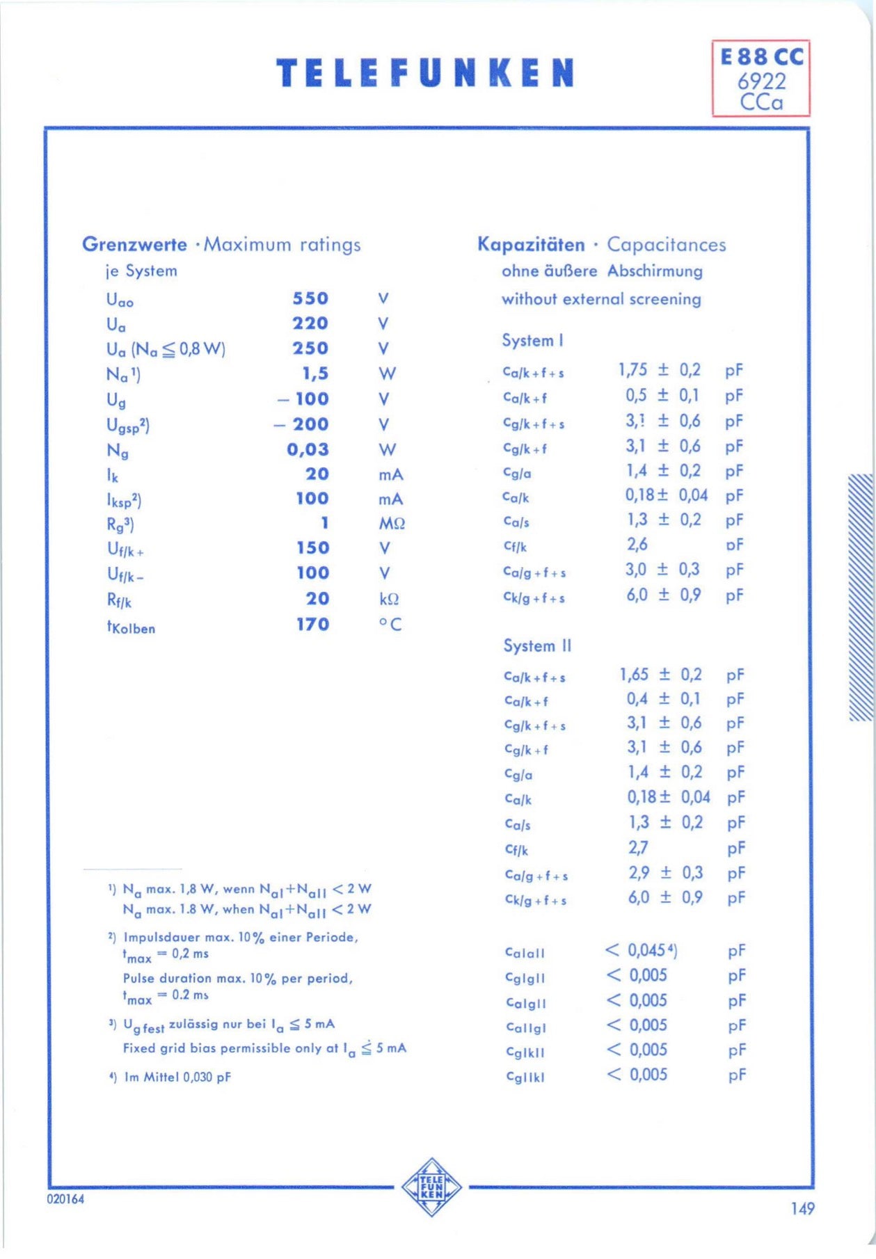 ECC88 6DJ8 TELEFUNKEN Diamond <> Bottom Tested Tube Made In Western Germany '62