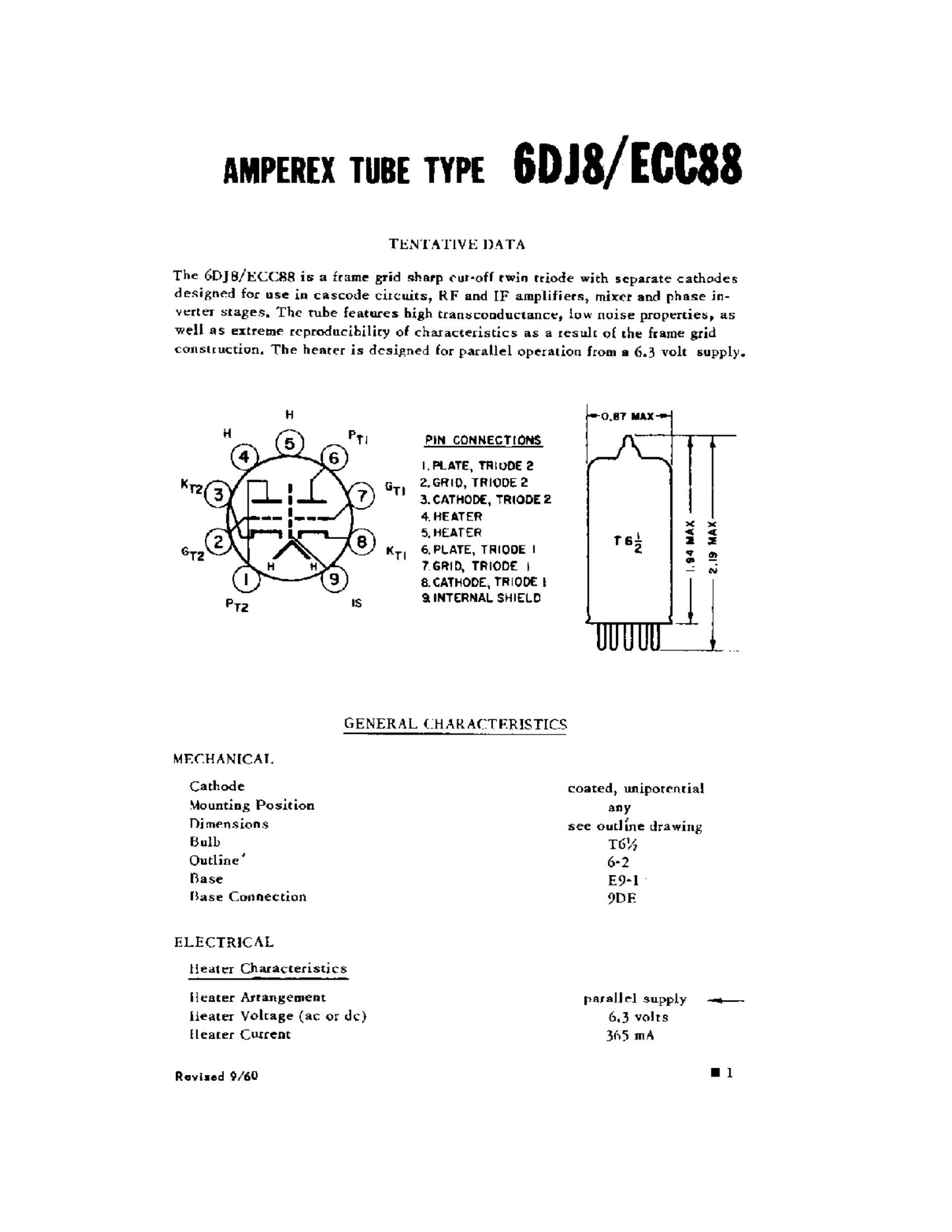 ECC88 6DJ8 HP by AMPEREX Heerlen Factory Tested Tube Made In Holland '68
