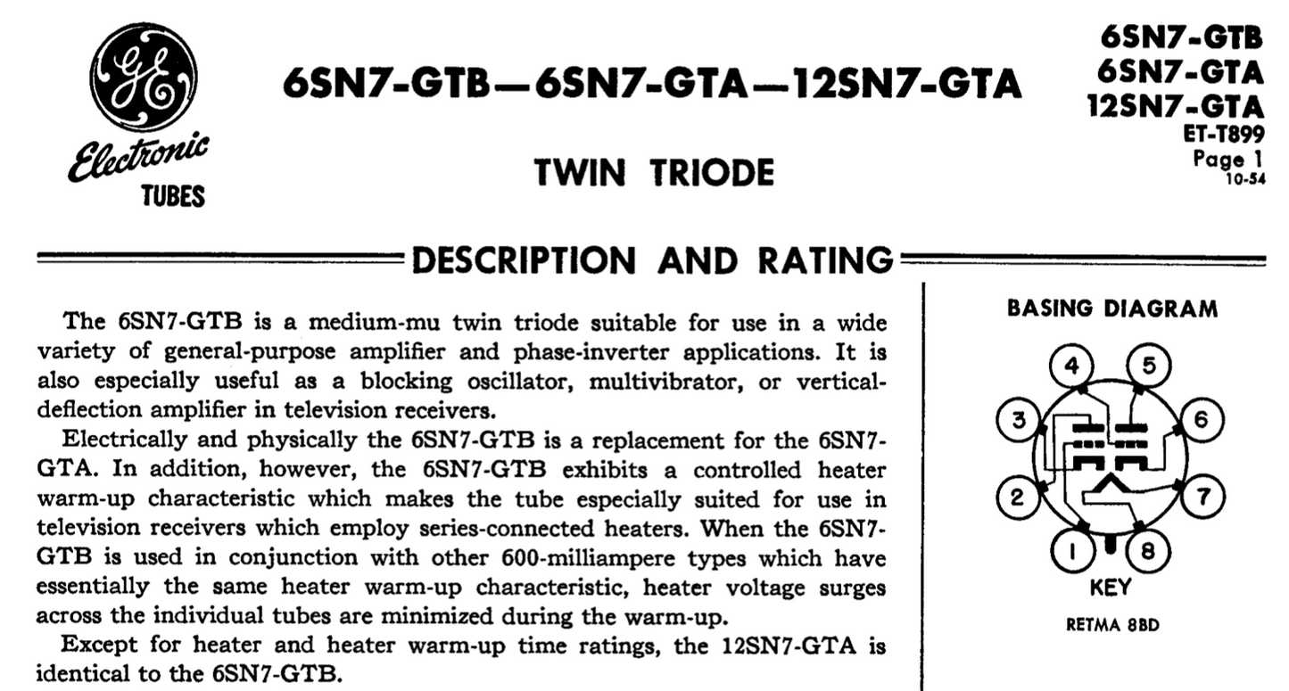 6SN7 GTA NOS GE Graue Platten D Getter Matched Pair Tubes Made in USA '51