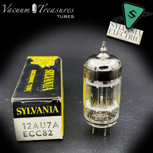 12AU7 / ECC82 NOS NIB SYLVANIA 3 Mica Short Gray Plates Square Getter AMPLITREX Tested Tube