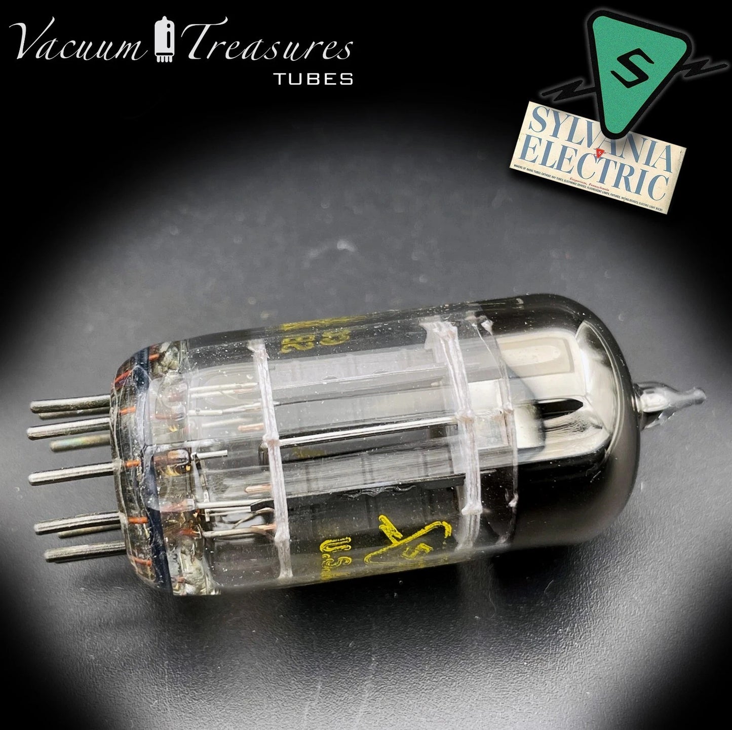 12AU7 / ECC82 NOS NIB SYLVANIA 3 Mica Short Gray Plates Square Getter AMPLITREX Tested Tube
