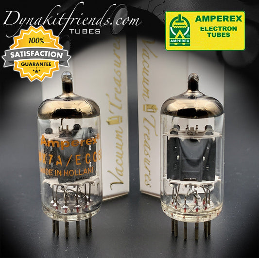 12AX7 ( ECC83 ) AMPEREX by PHILIPS Heerlen Short plates Disc Getter Tested Tubes MADE IN HOLLAND - Vacuum Tubes Treasures