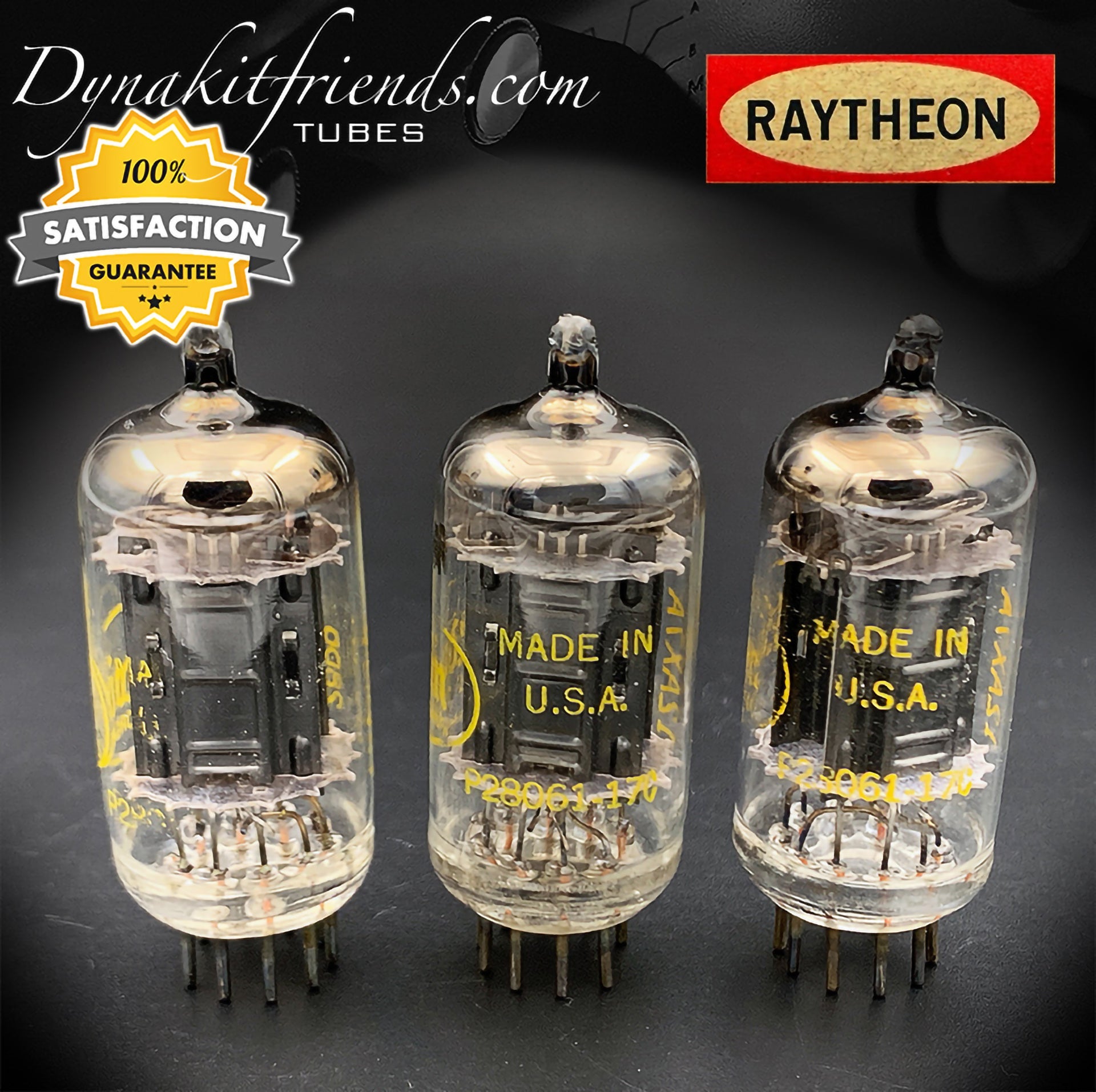 12AX7 ( ECC83 ) RAYTHEON Long Black Plates Labeled Baldwin O Getter Matched Tubes Made in USA '61 - Vacuum Tubes Treasures