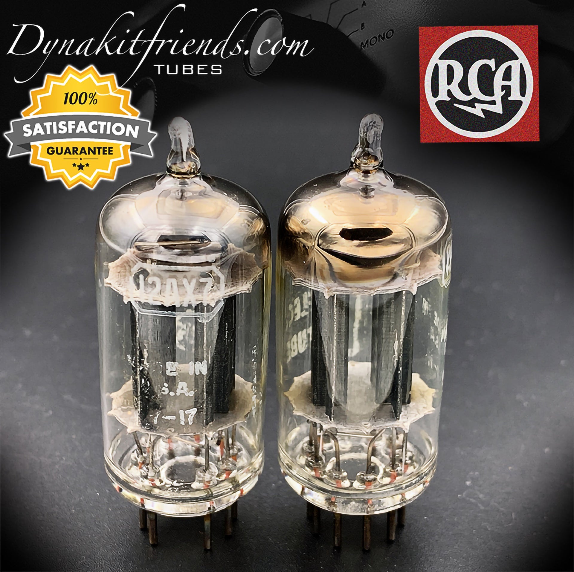 12AX7 ( ECC83 ) RCA Long Black Plates [] Tilted Getter Matched Tubes MADE IN USA '57 - Vacuum Tubes Treasures