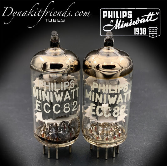 ECC82 ( 12AU7 ) PHILIPS Miniwatt O Getter Heerlen Plant Matched Tubes Made in Holland '68
