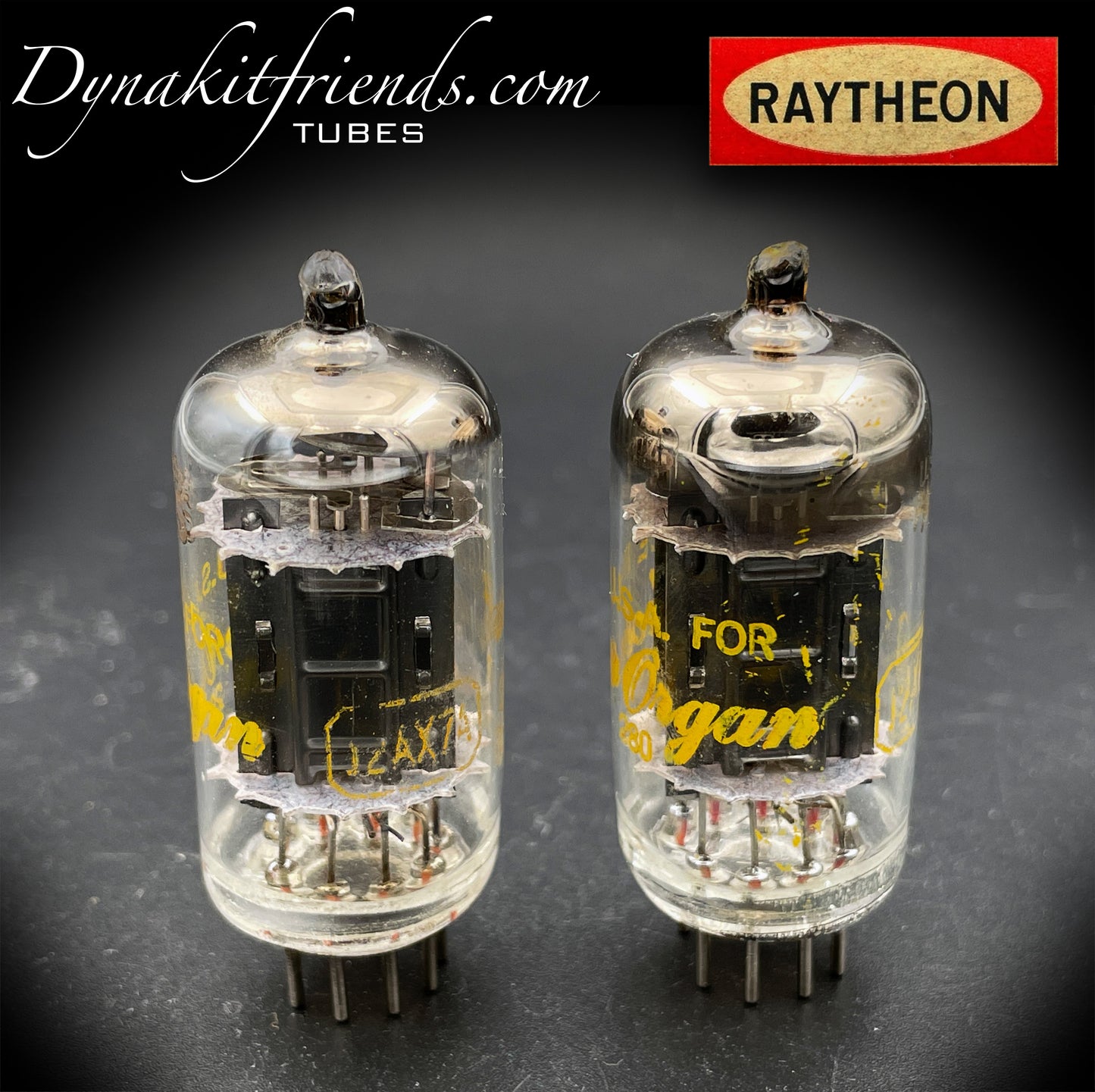 12AX7 A ( ECC83 ) RAYTHEON Long Black Plates Labeled Shober Organ O Getter Matched Tubes Made in USA