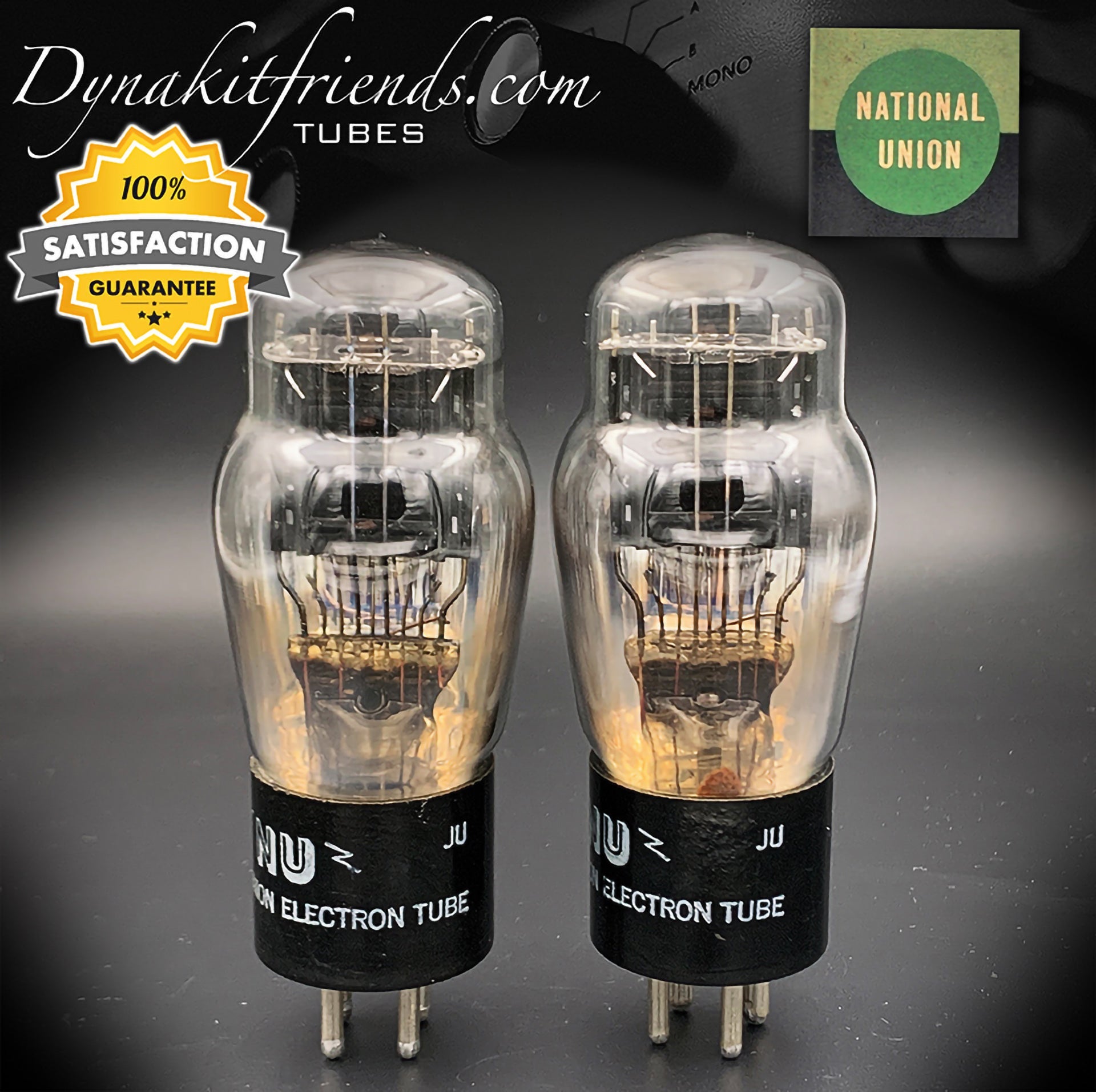 45 ST NATIONAL UNION Black Plates Foil Dimpled Getter Matched Pair Tubes Made in USA 1930's - Vacuum Tubes Treasures