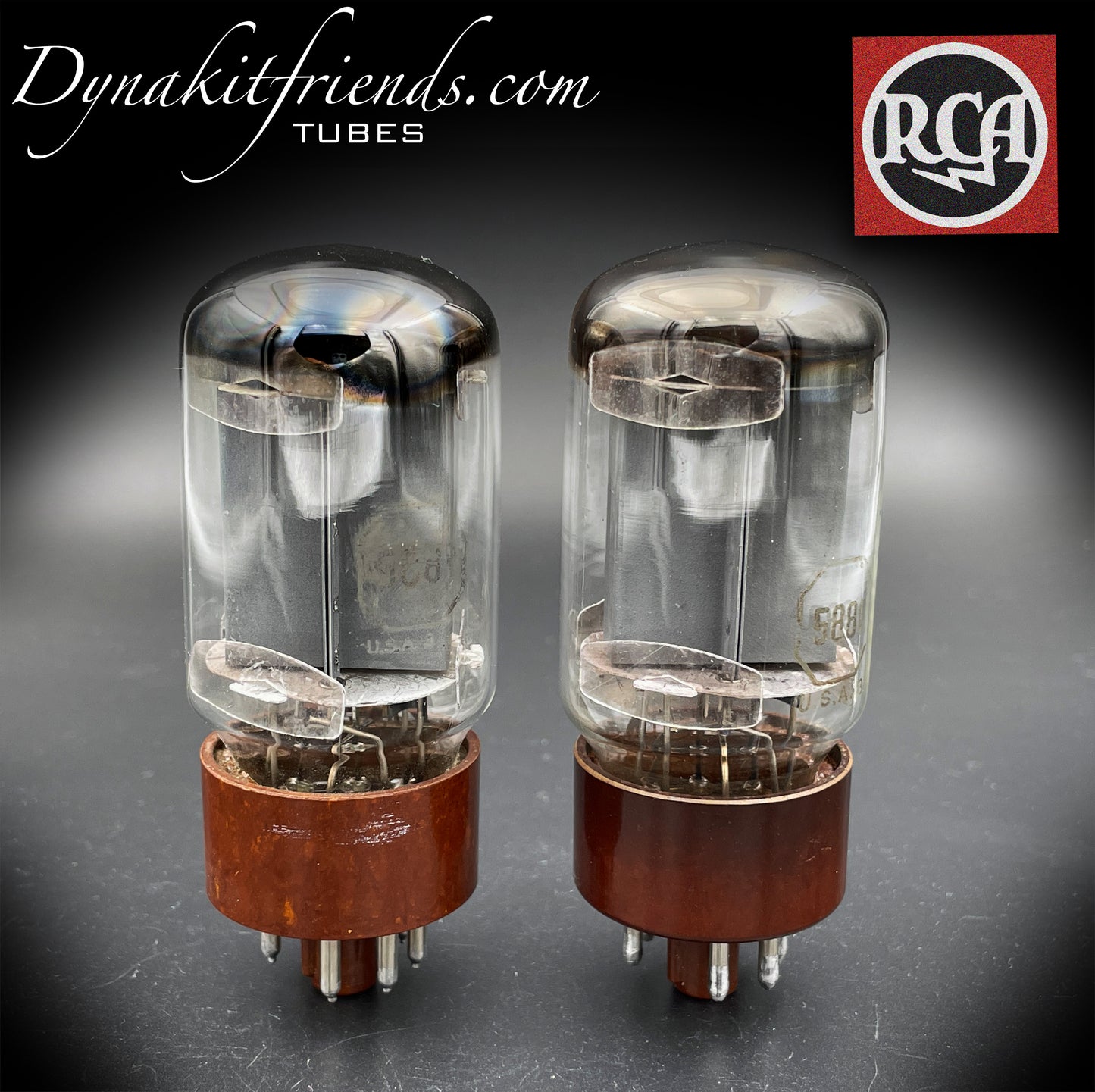 5881 (6L6WGB) RCA-Vakuumröhrenpaar mit braunem Sockel, hergestellt in den USA