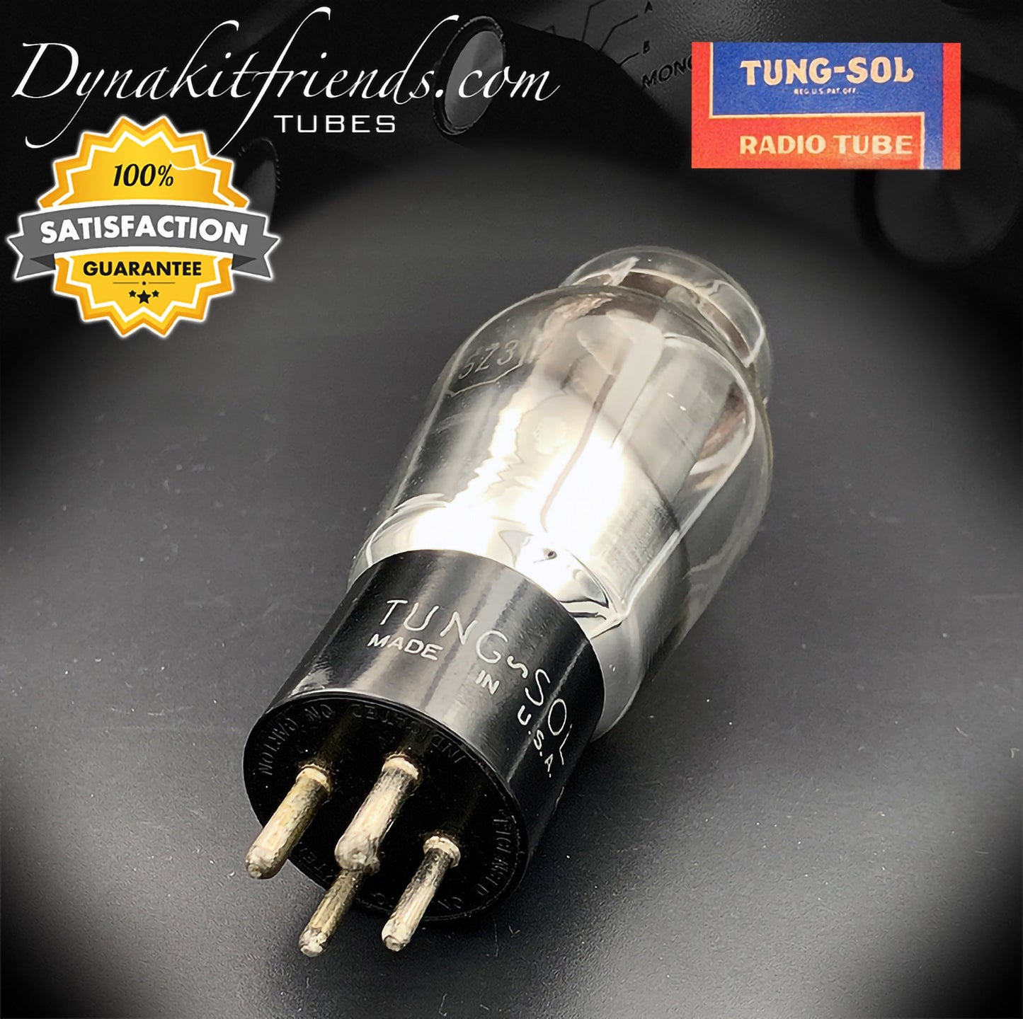 5Z3 ( VT-145 ) TUNG-SOL Black Plates Bottom Foil Getter Hanging Filaments Tube Rectifier Made in USA - Vacuum Tubes Treasures