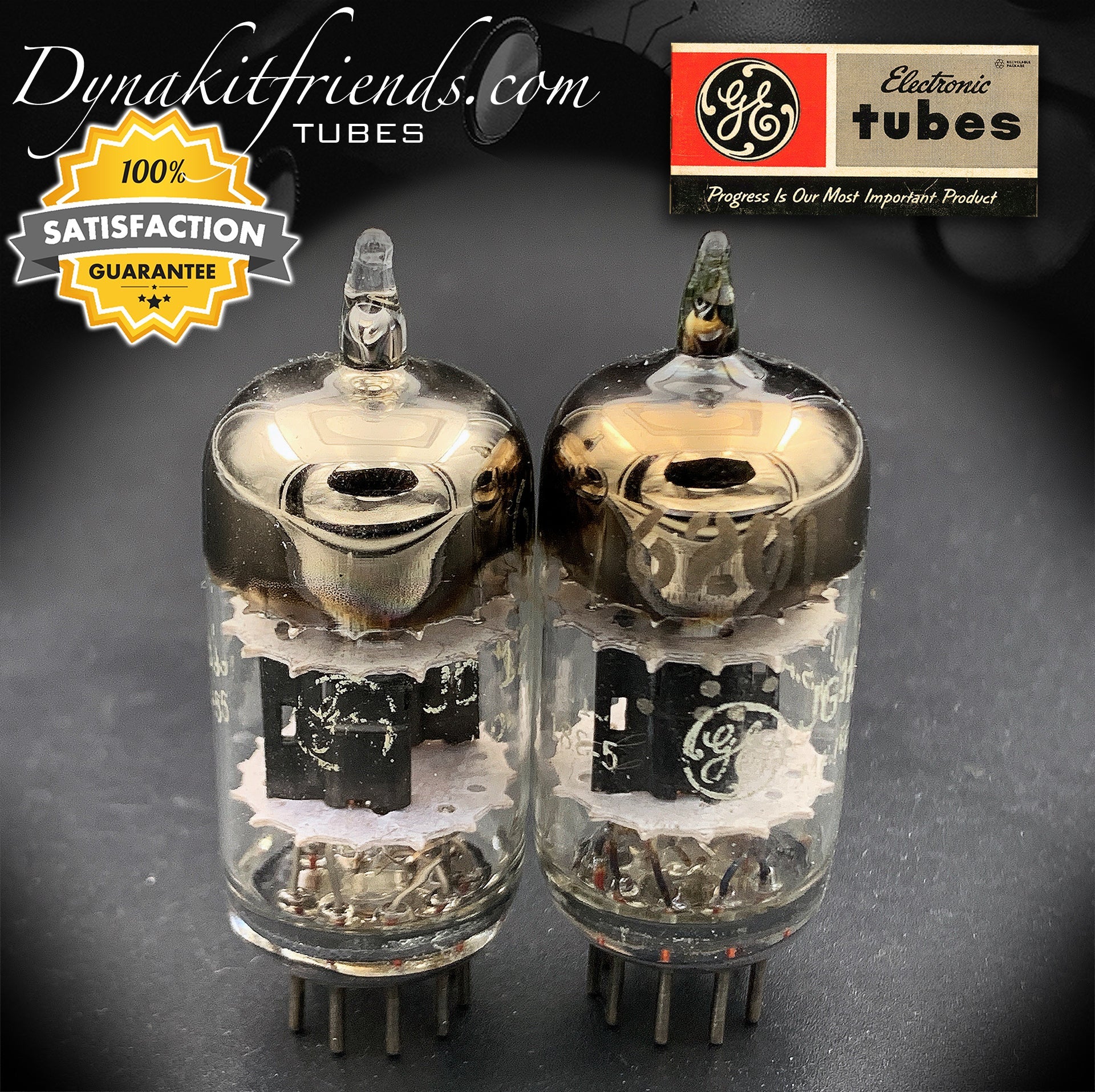 6201 ( 12AT7WA ) GE Black Plates 3 Mica D Getter Matched Tubes MADE IN USA - Vacuum Tubes Treasures