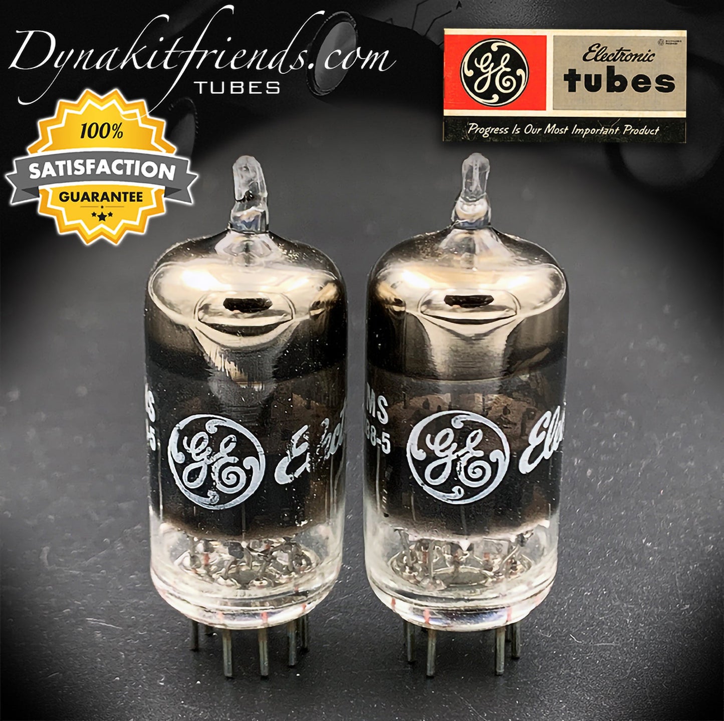 6DJ8 (ECC88) GE NOS NIB O Getter Paire de tubes testés en verre noir fabriqués aux États-Unis '62