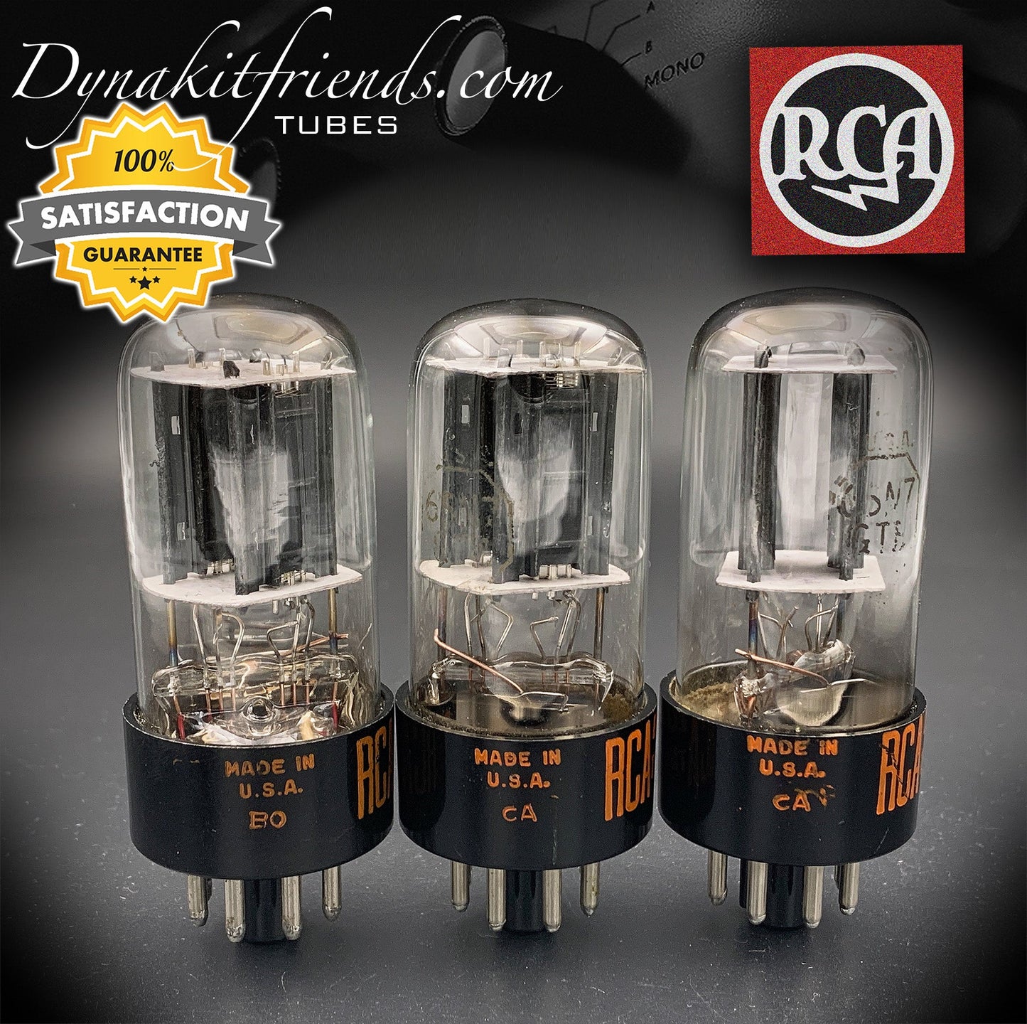 6SN7GTB RCA Black Plates Bottom D/[] Getter Matched Tubes Made in USA 60's - Vacuum Tubes Treasures