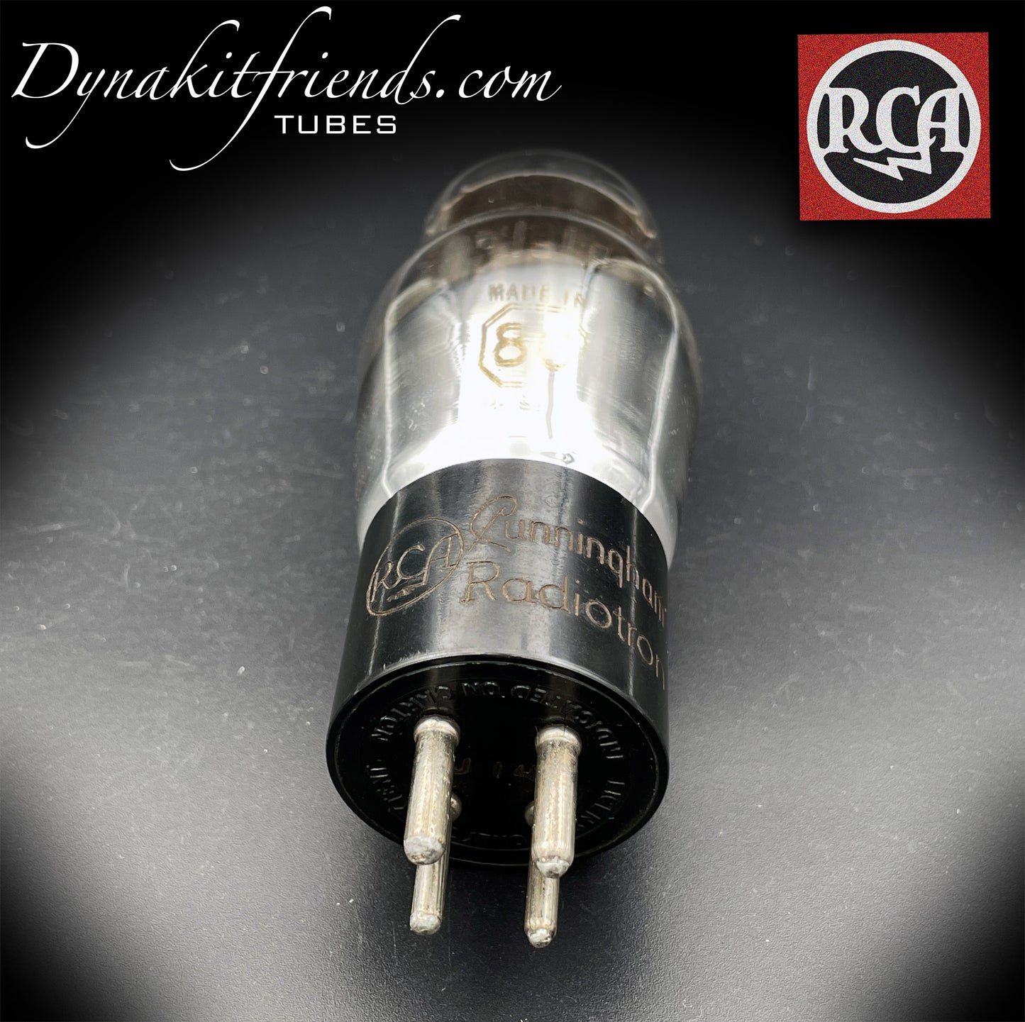 80 (110E/59) RCA Cunningham RADIOTRON Schwarze Platten Hängende Filamente Gleichrichterröhre Hergestellt in den USA