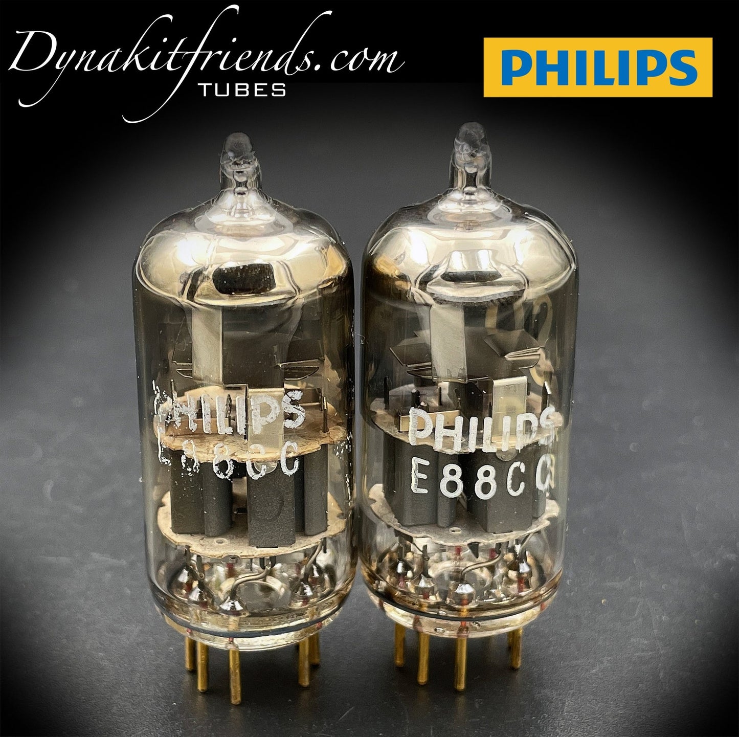 E88CC ( 6922 ) PHILIPS Heerlen Special Quality O Getter Matched Tubes Gold Pin Made in Holland - Vacuum Tubes Treasures