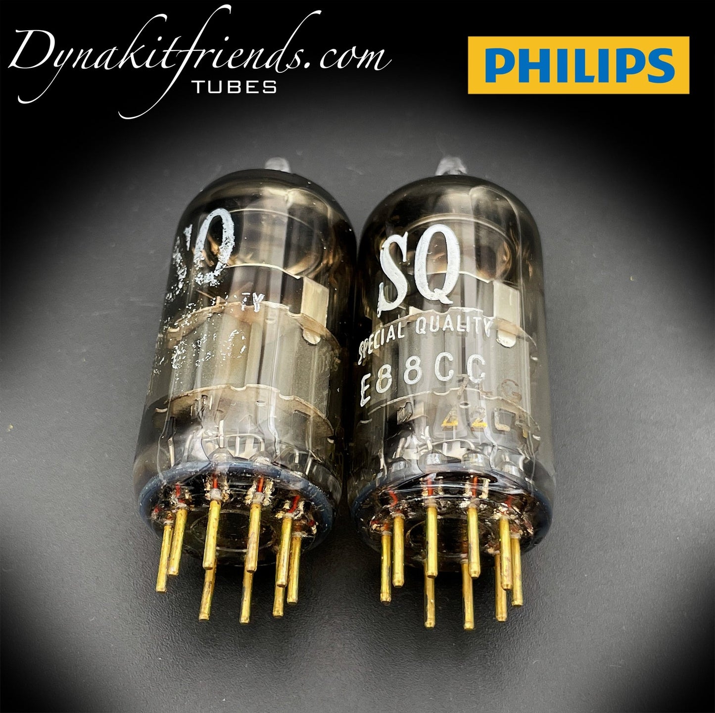 E88CC ( 6922 ) PHILIPS Heerlen Special Quality O Getter Matched Tubes Gold Pin Made in Holland - Vacuum Tubes Treasures