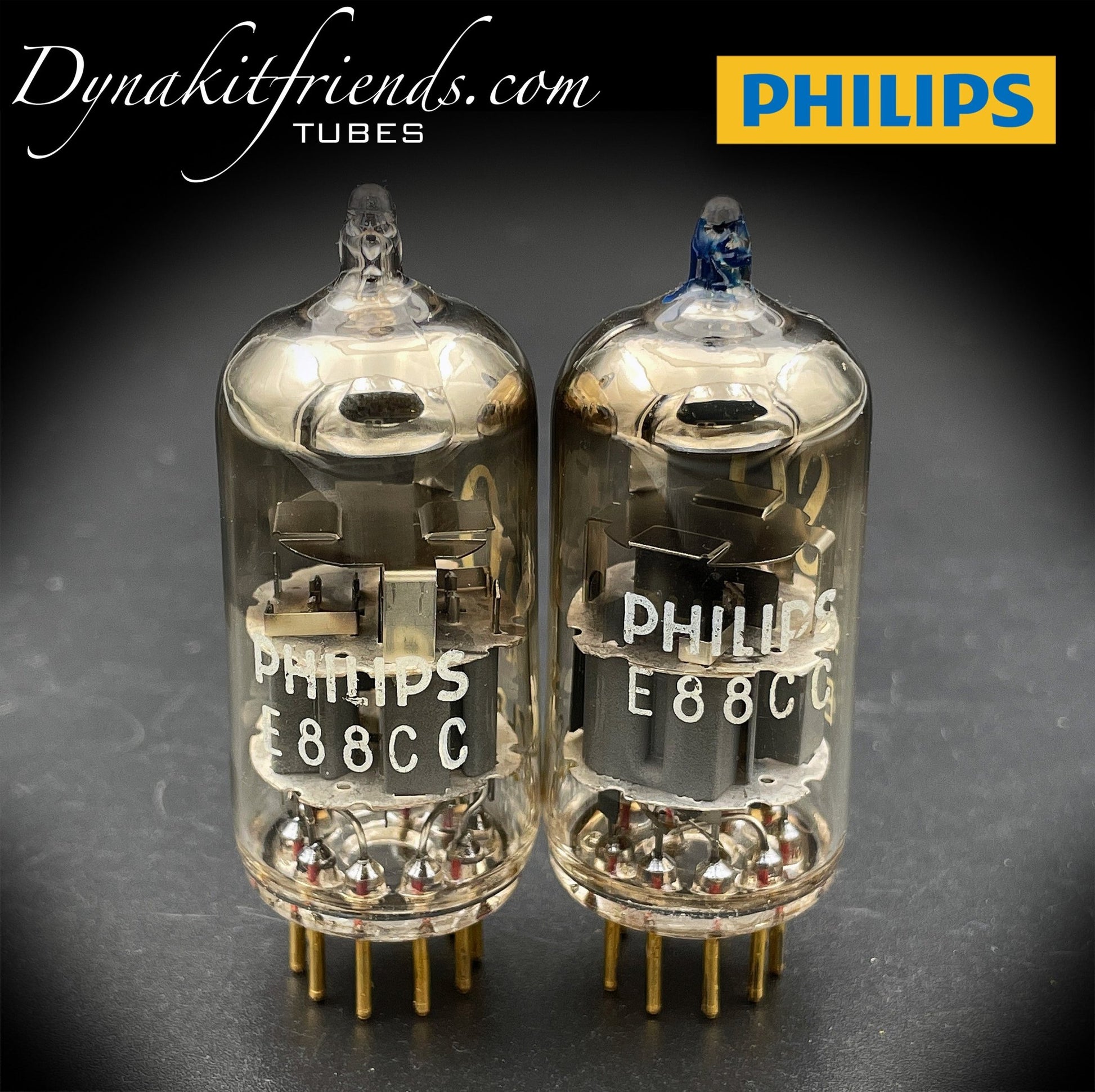 E88CC ( 6922 ) PHILIPS Heerlen Special Quality O Getter Matched Tubes Gold Pin Made in Holland - Vacuum Tubes Treasures