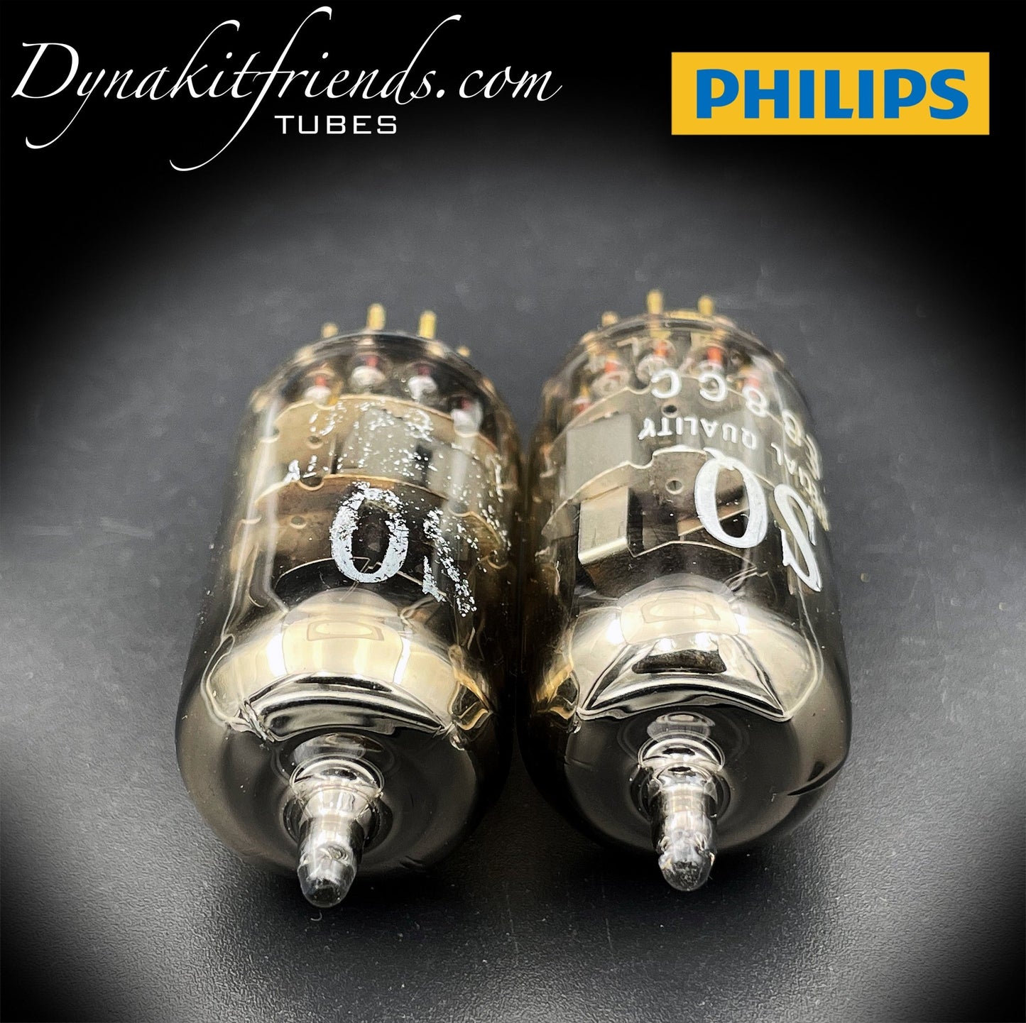 E88CC ( 6922 ) PHILIPS Heerlen Special Quality O Getter Matched Tubes Gold Pin Made in Holland - Vacuum Tubes Treasures