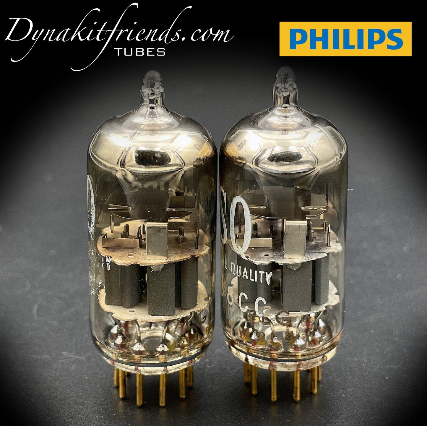 E88CC ( 6922 ) PHILIPS Heerlen Special Quality O Getter Matched Tubes Gold Pin Made in Holland - Vacuum Tubes Treasures