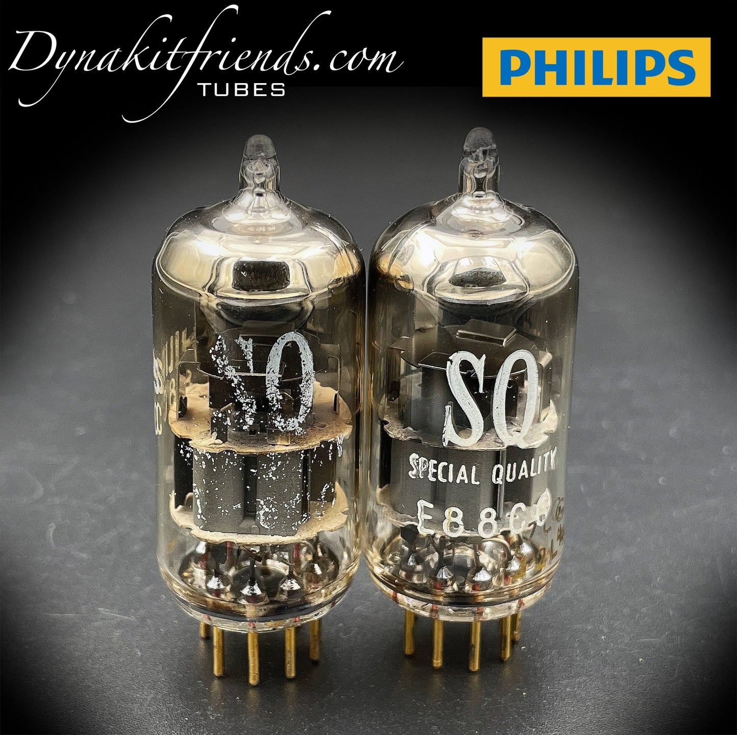 E88CC ( 6922 ) PHILIPS Heerlen Special Quality O Getter Matched Tubes Gold Pin Made in Holland - Vacuum Tubes Treasures