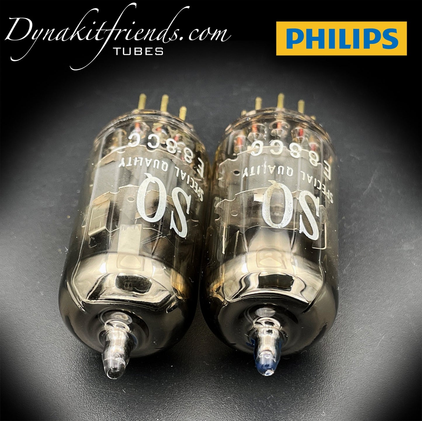 E88CC ( 6922 ) PHILIPS Heerlen Special Quality O Getter Matched Tubes Gold Pin Made in Holland - Vacuum Tubes Treasures