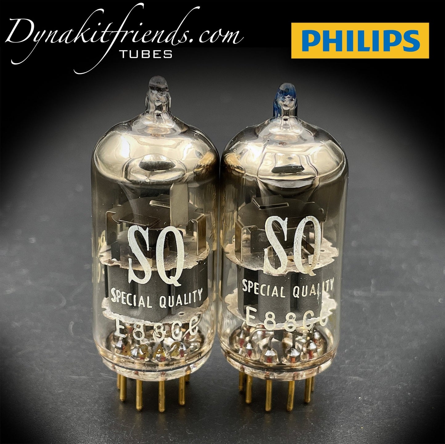 E88CC ( 6922 ) PHILIPS Heerlen Special Quality O Getter Matched Tubes Gold Pin Made in Holland - Vacuum Tubes Treasures