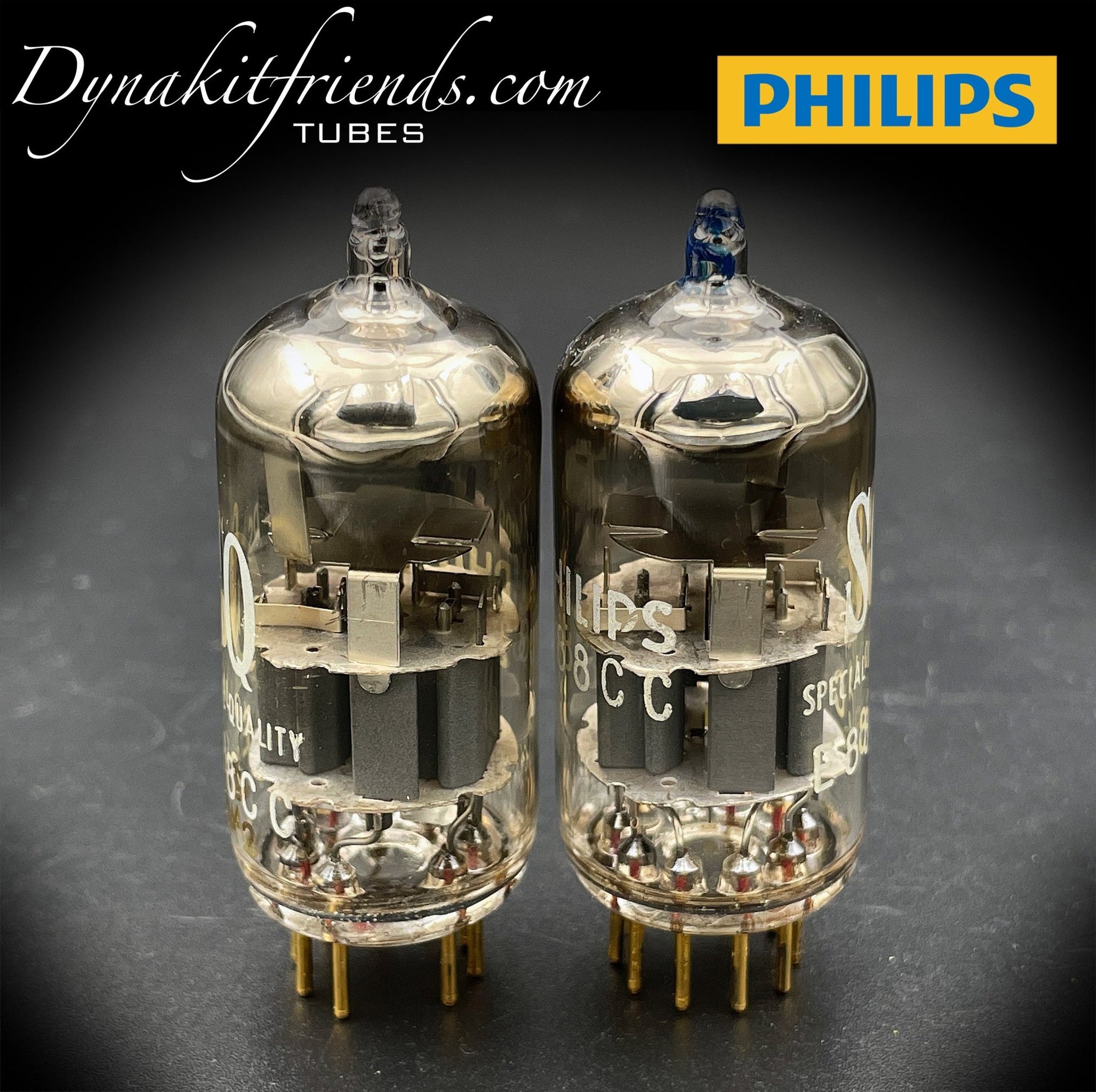 E88CC ( 6922 ) PHILIPS Heerlen Special Quality O Getter Matched Tubes Gold Pin Made in Holland - Vacuum Tubes Treasures